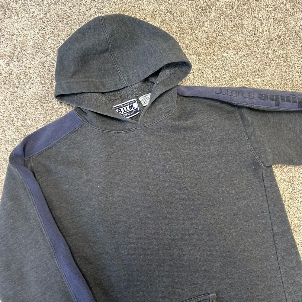 Vintage‎ BUM Equipment Hoodie Sweatshirt Boys Large (10-12) Gray Spellout (339)
